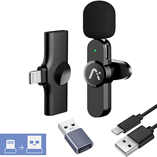 Wireless lavalire Microphone, Clip on Microphones, Hi-Fi Audio, Wireless Mic A3, for iPhone 7-14, Laptop, Zoom Meeting, Video Recording, tiktok - color: Black 1Lightning