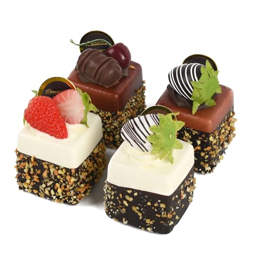 4PCS Artificial Chocolate Fruit Cake, Fake Cupcake Model Simulated Dessert Realistic Food Model Photography Prop for Home Kitchen Party Decoration