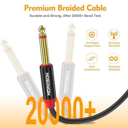 HOSONGIN Dual 1/4 inch TS to Dual 1/4 inch TS Stereo Interconnect Insert Cable, PVC Jacket Gold-Plated Plug Double Shielding Cable, 25 Feet - size: 25 Feet