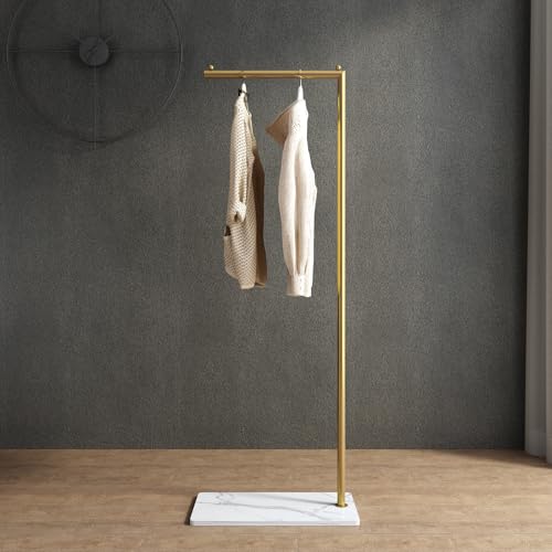 Gold clothing rack with Marble Base,Modern clothes racks for hanging clothes,7-shaped coat rack Freestanding Small garment rack Clothes Hanging Rack for Small Space,Bedroom or cloakrooms - color: 7 gold