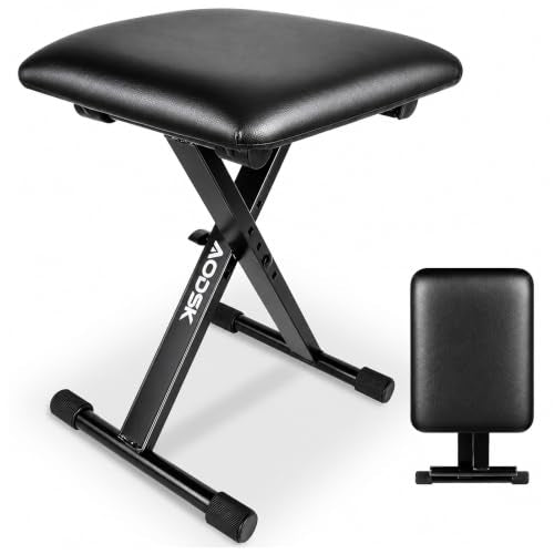 AODSK Keyboard Bench X-Style Cushion Padded,Piano Bench Adjustable Collapsible Stool Chair Seat,Flame Retardant Cotton,Non-Skid Design