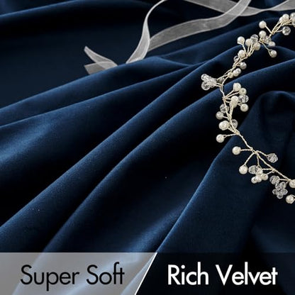 MIULEE Navy Blue Velvet Pinch Pleat Blackout Curtains W52 X L84 Inches - color: Navy Blue, size: 52"W x 84"L (Pack of 2)