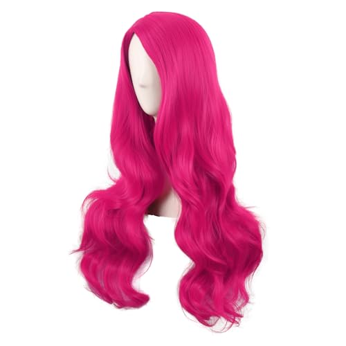 MapofBeauty 28 Inch Long Wavy Curly Side Bangs Party Hair Wig, Hot Pink | Synthetic fiber, 70 cm Cosplay Wig, Fashion - color: Hot Pink