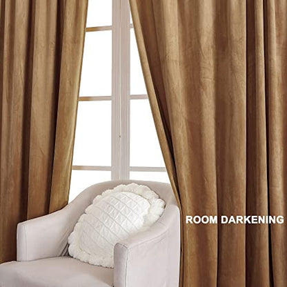 Benedeco Camel Velvet Blackout Curtains 52x84, 2 Panels | Elegant Room Darkening Thermal Insulated Noise Reducing Velvet Drapes with Back Tab and Rod Pocket for Living Room, Bedroom - color: Camel, size: 52"W x 84"L (Pack of 2)