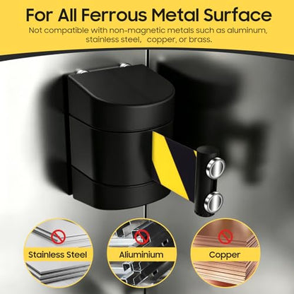 Magnetic Wall Mount Retractable Barrier 2 Pack, TrreZON Fixed Crowd Control Barriers with ABS Black Case 16' Black and Yellow Belt for Ferrous Metal Surface in Workshops,Stores