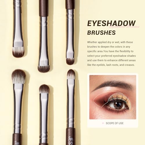 Jessup Eyeshadow Brush 15pcs Eyeliner & Eye Makeup Brush Professional T499 | Pro Eye Brush, Ultra-Soft Vegan Fibers, Flawless Blending, Precise Application, Creat Deep Eye Dimension & Natural Eye Looks - color: G-Shimmer Brown