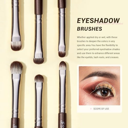 Jessup Eyeshadow Brush 15pcs Eyeliner & Eye Makeup Brush Professional T499 | Pro Eye Brush, Ultra-Soft Vegan Fibers, Flawless Blending, Precise Application, Creat Deep Eye Dimension & Natural Eye Looks - color: G-Shimmer Brown