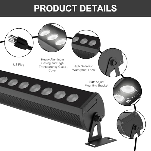 40″ LED Wall Washer Light Bar, 4000K Neutral White 36W Outdoor Light, IP65 120V AC Plug-in LED Flood Bar with 360° Adjustable Mount Brackets for Wall Wash Lighting, Landscape Uplighting - color: 4000K Neutral White