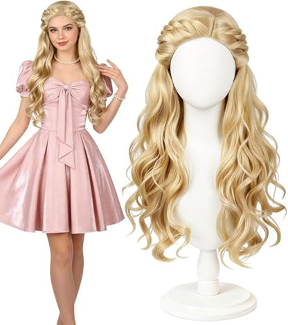 Golden Long Wavy Princess Wig, Synthetic Costume Wig with Cap | Adjustable cap included, long golden wavy hair for cosplay, Halloween, parties, festivals, and everyday dress-up - color: Golden