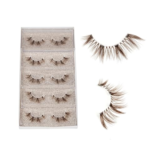 DYSILK Naked Brown Strip Lashes - 8-16mm Wispy Spiky Manga Brown-02 - color: 5 Pairs- Brown-02