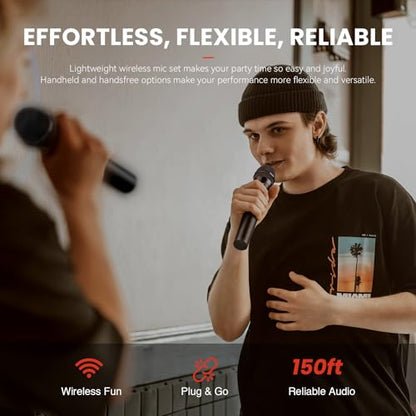 Phenyx Pro 4-Channel VHF Wireless Microphone System PTV-2000-2H2B | 2 Handheld Mics, 2 Bodypacks, Lapel/Headset Mics, Metal Receiver, Church, Meetings, Conferences