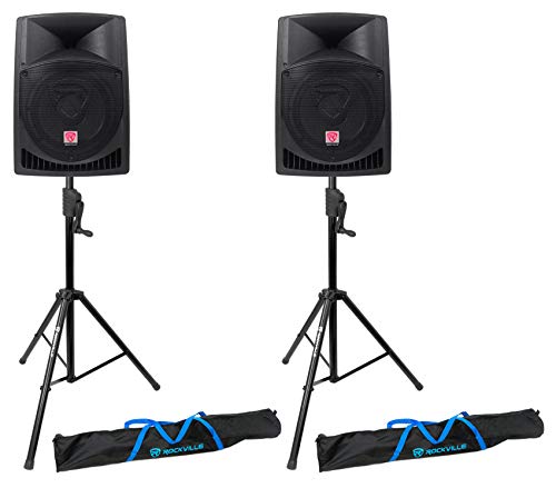 Rockville RPG12 12" Powered 800W DJ PA Speaker Pair with RVCS2 Crank Stands