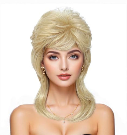 Mullet Wig, Retro Rocker Style Wig, 80s & 90s Costume Glam Party Accessory, Ideal for Halloween and Cosplay(Light Blonde) - color: w57-Light Blonde