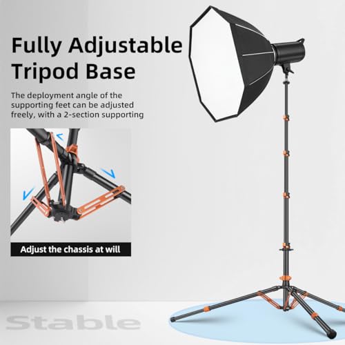 Light Stand with Flip Locks 81in/206cm - 49cm Folded Compact Aluminum Stand, Detachable Center Column, 5kg Capacity, Fits LED Video Lights & Camera Tripod