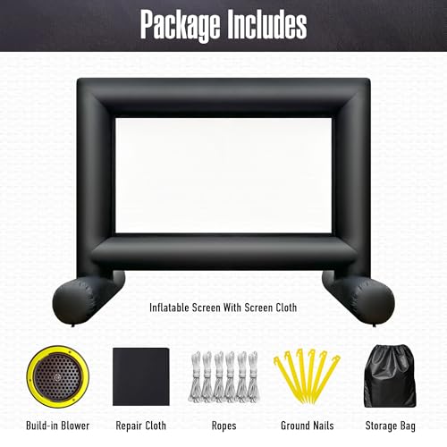 14Ft Outdoor Inflatable Movie Projector Screen with Built-in Fan Supports Front and Rear Projection, Blow Up Movie Screen for Party, Easy to Set Up - size: 14Ft