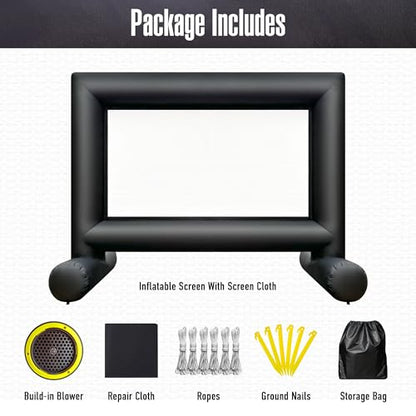 14Ft Outdoor Inflatable Movie Projector Screen with Built-in Fan Supports Front and Rear Projection, Blow Up Movie Screen for Party, Easy to Set Up - size: 14Ft
