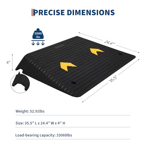 Rubber Threshold Ramp 4" Rise, 33069LBS Capacity Portable Wheelchair Ramp with Channel Cord Cover, All-Weather Non-Slip Surface for Doorways, Steps, Cars & Pets (35.5"x24") - size: 4"-1 Pack