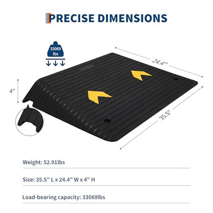 Rubber Threshold Ramp 4" Rise, 33069LBS Capacity Portable Wheelchair Ramp with Channel Cord Cover, All-Weather Non-Slip Surface for Doorways, Steps, Cars & Pets (35.5"x24") - size: 4"-1 Pack