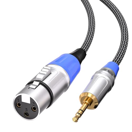 Tisino XLR Female to 3.5mm TRS Aux Unbalanced Microphone Cable, 3.3FT/1m | XLR Female to 1/8" Mini Jack Mic Cable For DSLR, Camcorder, Nylon Braid Gold-Plated Unbalanced Lead - size: 3.3 feet