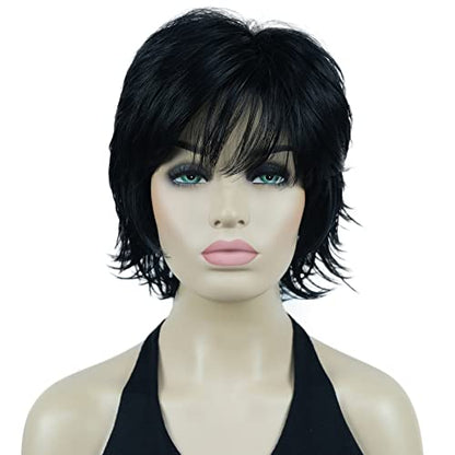 Lydell Short Layered Shaggy Wavy Full Synthetic Wigs Black - color: 1 Black