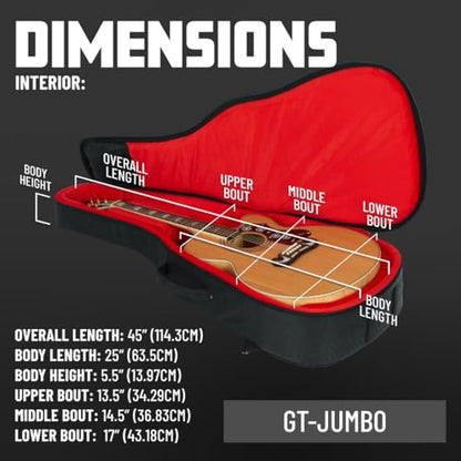 Gator Cases Transit Series Lightweight Jumbo Acoustic Guitar Gig Bag with Backpack Straps and Rubberized Base, Charcoal Black Exterior (GT-JUMBO-BLK) - color: Charcoal, style: Jumbo Acoustic Guitar