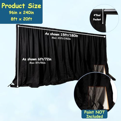Two Layers Backdrop Made with One Piece Chiffon Tulle & Polyester for Professional Extra Wide Blackout Curtains (Black, 20 x 8 ft) | Chiffon Tulle & Polyester, Extra Wide Blackout Curtains, Theatrical Backdrops - color: Black, size: 96"W x 240"L (Pack of