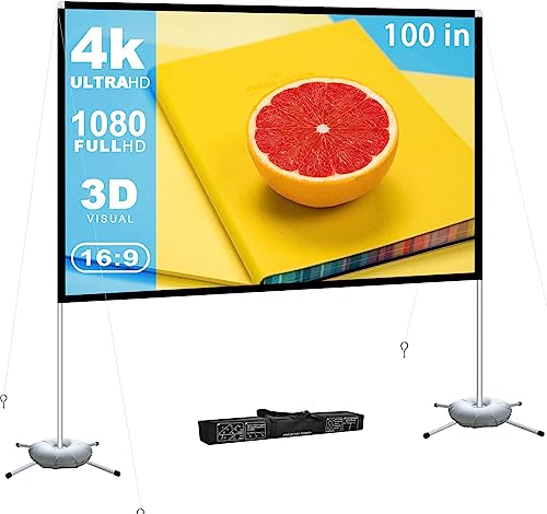 Portable Projector Screen Outdoor Movie: Foldable Rear 4K Projection Screens Stand for Camping Travel Backyard Video 100 inch