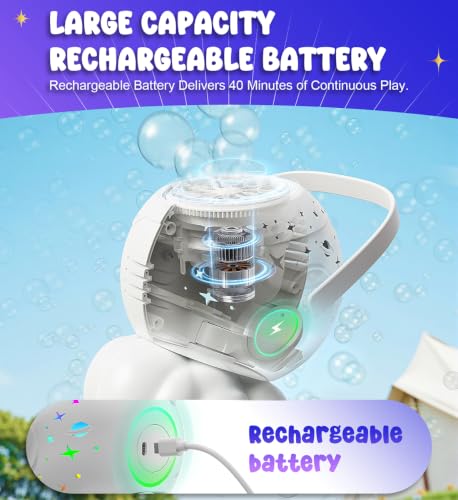 Rechargeable Bubble Machine - 7 Color LED Light, 10 Large Wands, 20oz(600ml) Tank - Automatic Bubbles Maker Blower - Outdoor Toys for Toddlers 1-3, Kids Age 3+, Parties, Boys Girls Birthday Gifts