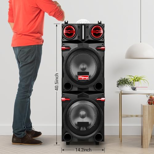 Portable Wireless Party Bluetooth Speaker with Dual 10" Woofers | 80W Rechargeable PA System with Bass/Treble, Wired Microphone, Flashing Light, TWS, FM, REC, Telescopic Pull Rod, Wheels - size: Dual 10'' Woofers