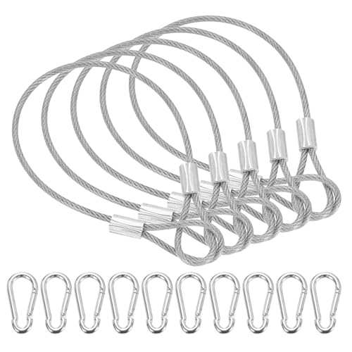 PATIKIL 9 Inch Safety Cable Lock, 5 Pcs 304 Stainless Steel Security Wire Ropes Double Loop Anti-Theft Safety with 10 Spring Buckles for Bicycles Luggage Stage Lighting, Clear - color: Clear, size: 9 Inch