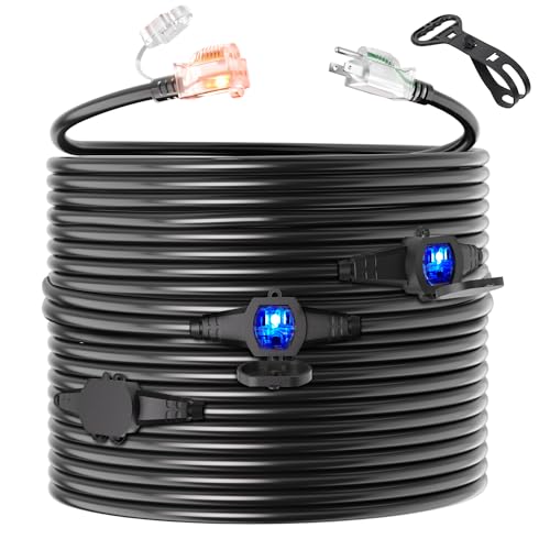 Black 25FT 16 Gauge Outdoor Waterproof Extension Cord with 4 Outlets - color: 25FT 16 Gauge 4 Outlet
