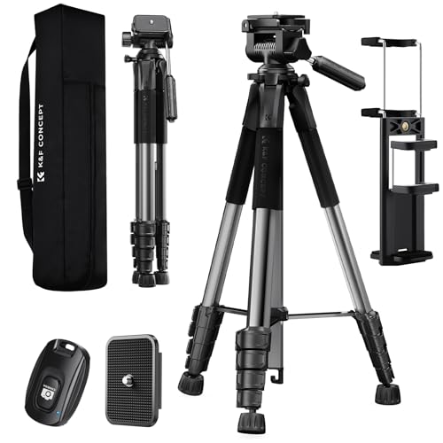 K&F CONCEPT 75" Aluminum Camera Tripod, Lightweight and Compact for Travel | Compatible with Canon Nikon DSLR Camera, Cellphone Clip and Remote Control for Shooting and Video Recording S255A3+BV01 - color: Dark Grey