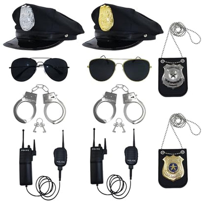 10 Pcs/2 Set Police Costume Accessories for Theme Party Halloween | Cop Costume with Police Hat Walkie Talkies Badge Sunglasses Officer Theater Dress Up