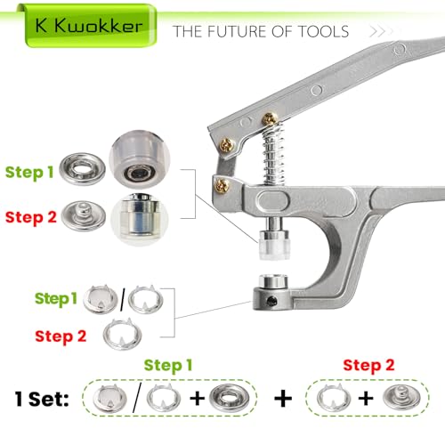 K Kwokker Pearl Snaps for Fabric w/Snap Pliers, 140 Set, 12mm Metal Snap Button Kit for Clothing, Shirts, Onesie, Romper, Denim, Bag, Sewing Supplies, Snap Fastener Tool for Clothes - color: B. Pearl White