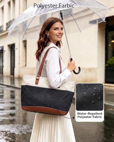 LOVEVOOK Laptop Tote Bag for Women with 40oz Large Cup Holder - color: Black-white-brown, size: 15.6 Inch