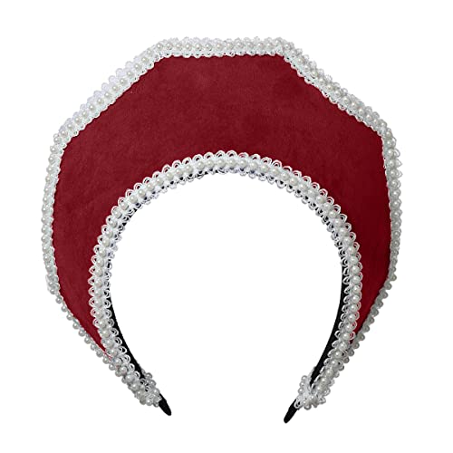 BPURB Victorian Vintage Headwear for Women Elizabethan Tudor Coronet Pilgrim Costume Accessory Anne Boleyn Hat - color: Wine Red