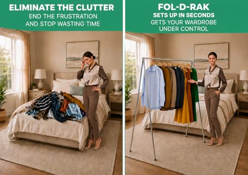 FOL-D-RAK Portable Clothing Rack, Folding Garment Rack with Carry Bag-no Assembly, lightweight 4 LB. Aluminum, 60 LB. Capacity-Travel, Closet, Retail, Trade Show, Dance Recital