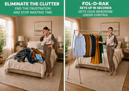 FOL-D-RAK Portable Clothing Rack, Folding Garment Rack with Carry Bag-no Assembly, lightweight 4 LB. Aluminum, 60 LB. Capacity-Travel, Closet, Retail, Trade Show, Dance Recital
