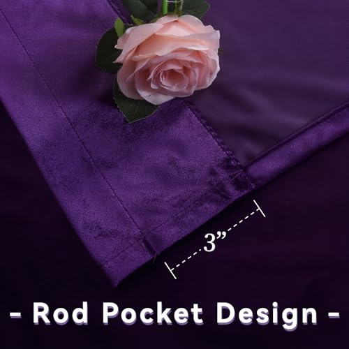 Roslynwood Purple Velvet Curtain 63 inches Long - Curtains Block Light Privacy Rod Pocket Thermal Insulated Window Drapes Panels for Bedroom/Living Room,W52 by L63 inches, 2 Panels - color: Purple, size: 52"W x 63"L (Pack of 2)