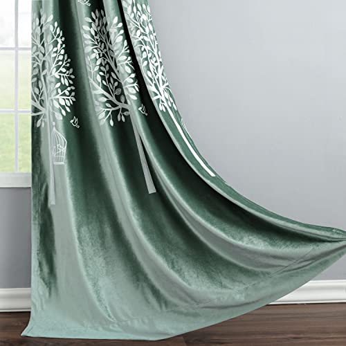 VOGOL Soft Flannel Trees Embroidered Grommet Curtains, Thermal Blackout Theater Curtain Panels, Room Darkening Drapes for Bedroom, 2 Pieces, 60 x 106 - color: Tree-green