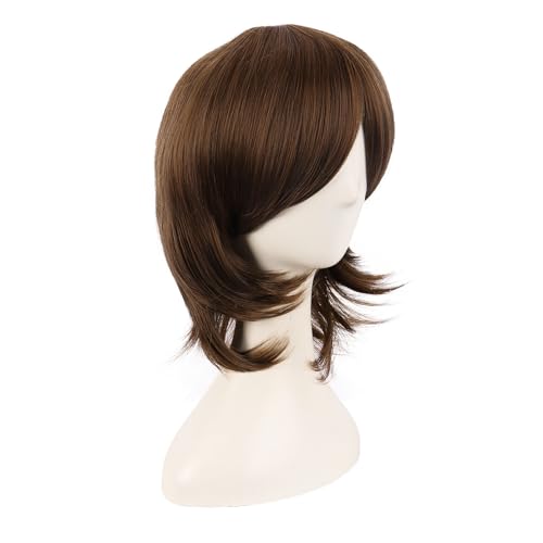 MapofBeauty 16 Inch Short Side Bangs Cosplay Layered Wig, Brown | 40 cm Synthetic Fiber Wig - color: Brown