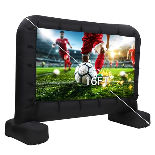 Hipicute 16Ft Inflatable Movie Projector Screen, Outdoor Movie Screen with Quiet Air Blower & Storage Bag, Supports Front/Rear Projection, Easy Setup, Ideal for Home Theater, Movie Nights - size: 16Ft