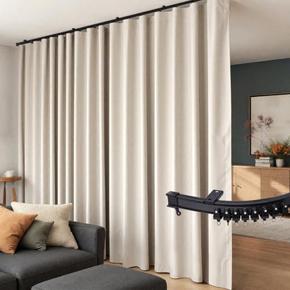 Room Divider Curtains Flexible Ceiling Tracks Set Curtain Track Ceiling Mount Blackout Curtain for Living Room Bedroom Ceiling Curtain Rod Privacy Dividers Panels W100 x H108 Beige Drape & Black Rail - color: Curtain/Track-beige, size: 100"W x 108"L (Pack