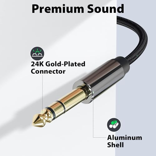 Cyberguys! 3.5mm to 1/4 Cable, TRS to TRS Stereo Audio Cord, 16ft | 3.5 to 1/4" Braided Cable, Gold-Plated Connectors, Cables for Guitar, Keyboard, Digital Piano, Speaker, Mixer, Amplifier - size: 16ft