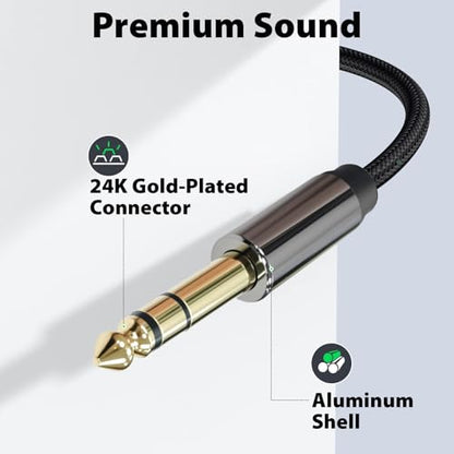 Cyberguys! 3.5mm to 1/4 Cable, TRS to TRS Stereo Audio Cord, 16ft | 3.5 to 1/4" Braided Cable, Gold-Plated Connectors, Cables for Guitar, Keyboard, Digital Piano, Speaker, Mixer, Amplifier - size: 16ft