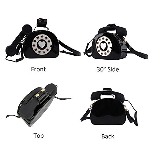 SUKUTU Telephone Shaped Purse Shoulder Crossbody Tote Bags Women Retro Phone Top-Handle Handbags for Girls - color: Black