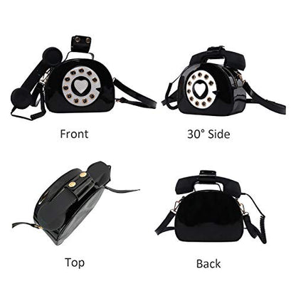 SUKUTU Telephone Shaped Purse Shoulder Crossbody Tote Bags Women Retro Phone Top-Handle Handbags for Girls - color: Black