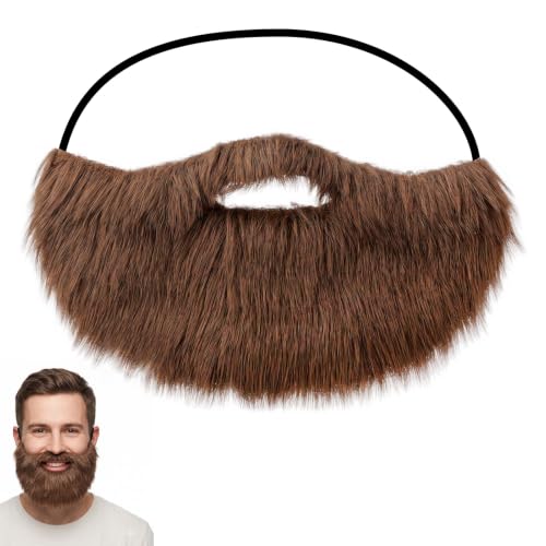 Sibba Beard Brown Men's Fake Beard Costume Facial Hair Mustache | Realistic Fake Beard, With Adjustable Elastic Rope, For Male Makeup Cosplay Party