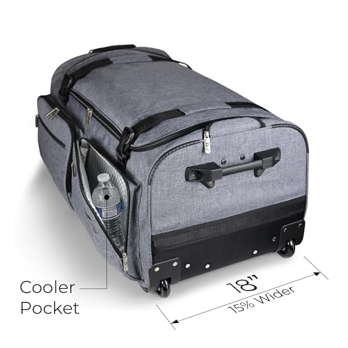 Mavii Deluxe Dance Bag with Garment Rack, 28 Inch Rolling Duffel for Competitions & Travel, Patent-Pending Stability Frames, Lightweight Aluminum Rack, Wheeled Upright Luggage, Heathered Gray - color: Grey-Deluxe 28"