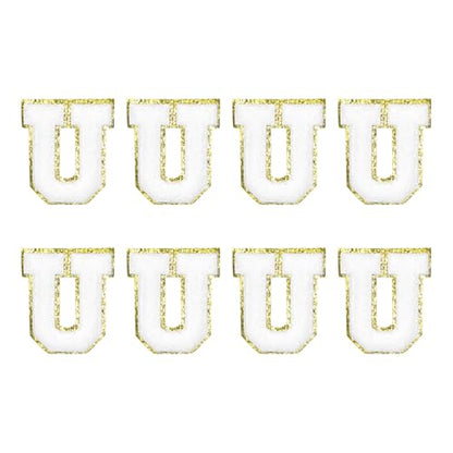 MECCANIXITY Chenille Letter Patches 2.2" Self Adhesive Alphabet U Stick on Embroidered Patch Sew on Letter Stickers Applique for Repairing Clothing Jeans Shoes Hats DIY(White, Pack of 8) - style: Letter U